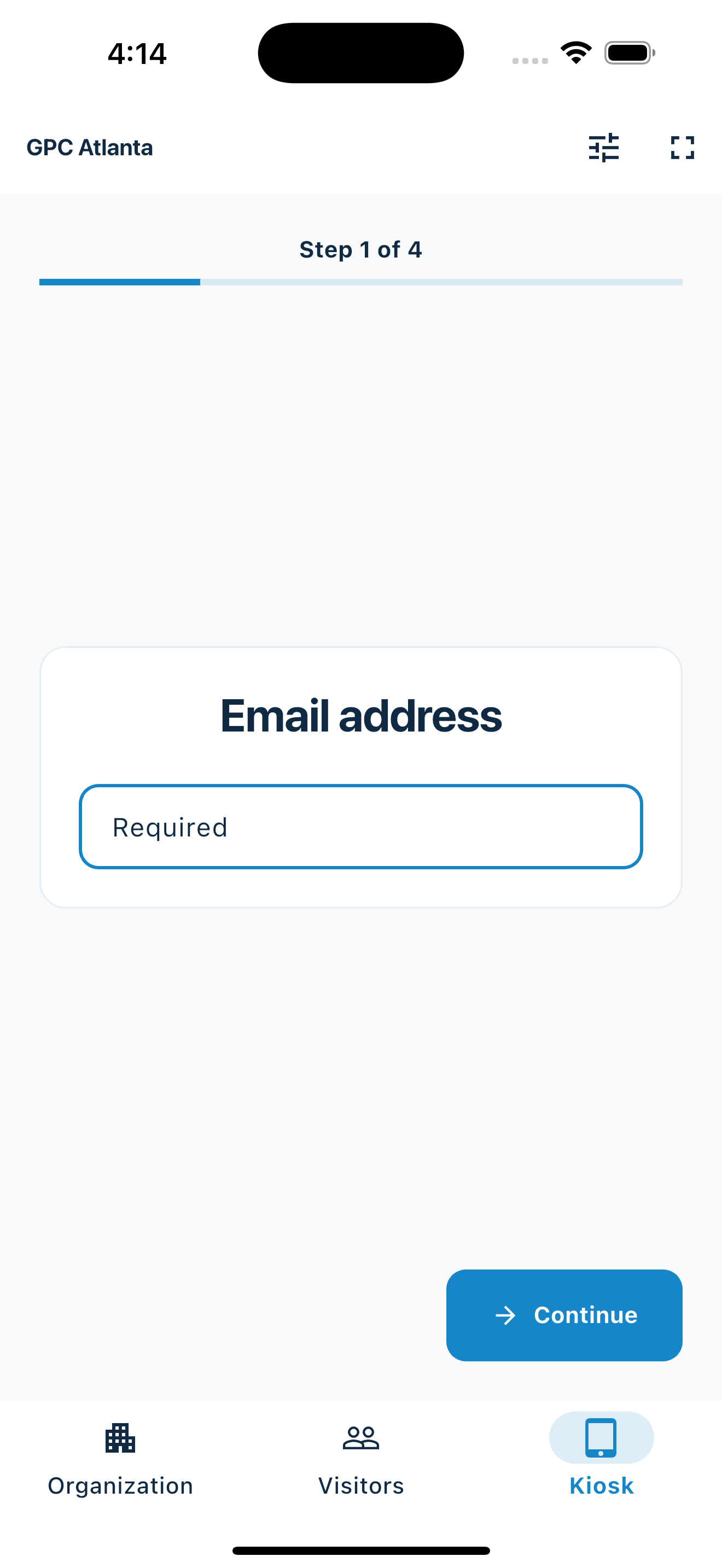 MemberMaker visitor kiosk asking for an email address