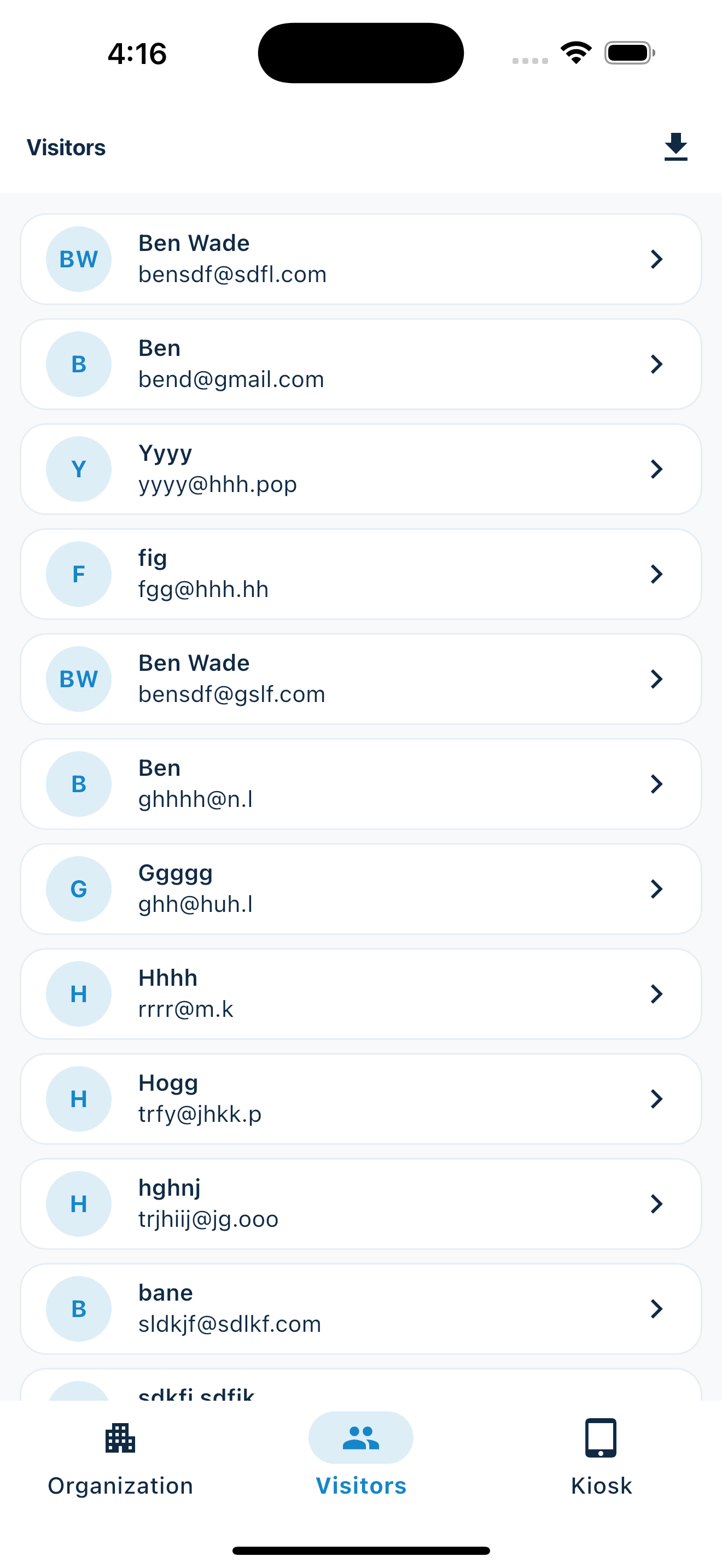 MemberMaker visitor list with names and contact details